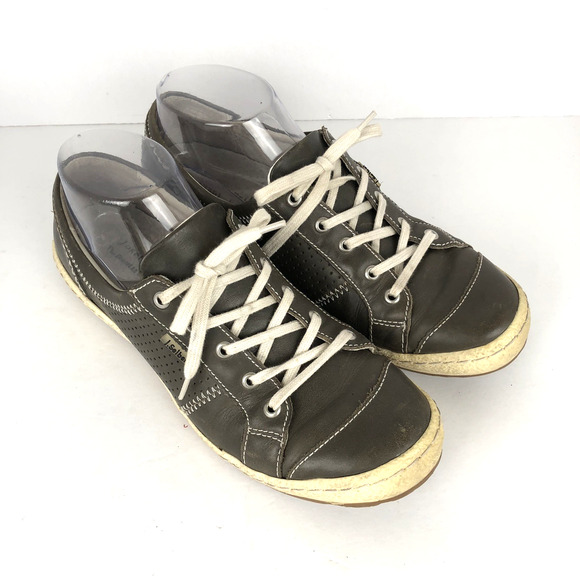 JOSEPH SEIBEL‎ Sneakers Sz 39 8 Gray Leather Walking Shoe Lace Up Perforated - Picture 1 of 10
